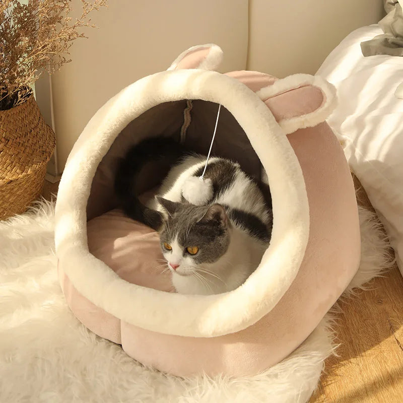 Cozy Cat Cave Bed – Foldable & Washable with Removable Cushion