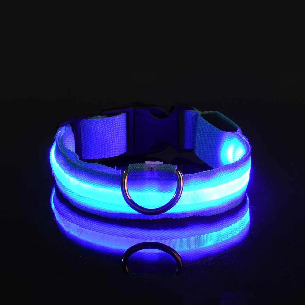 LED Night Safety Dog Collar & Leash – Glow-in-the-Dark Nylon for Visibility and Style