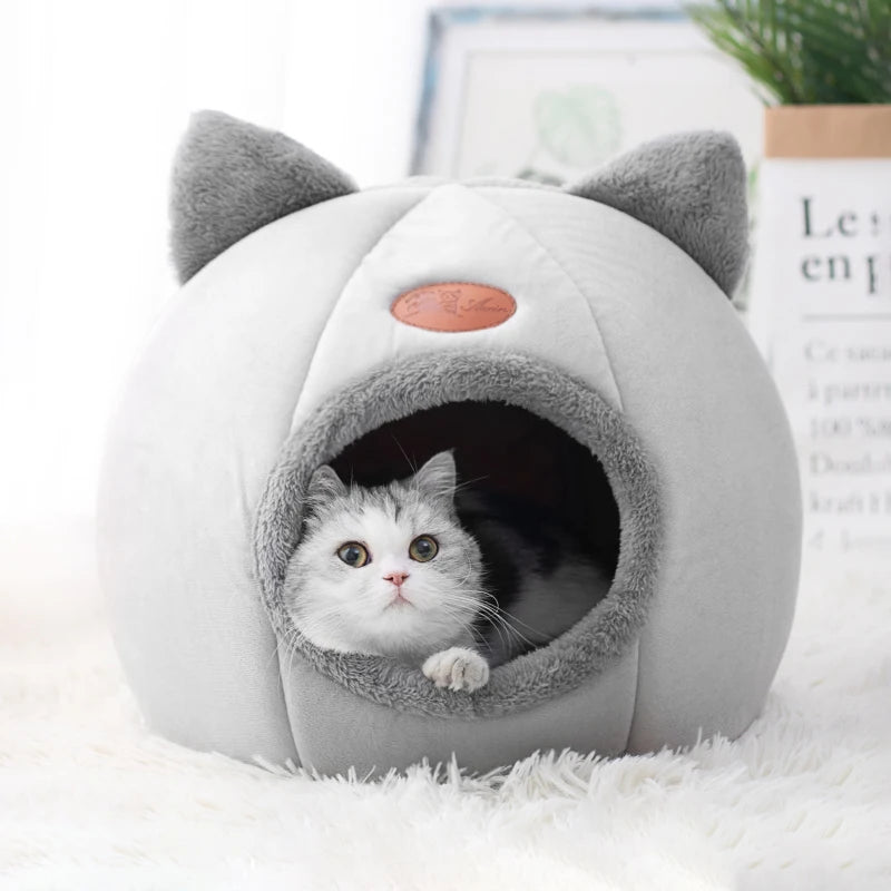 Cozy Deep Sleep Cat Cave Bed – Warm Winter House with Removable Cushion for Cats and Small Dogs