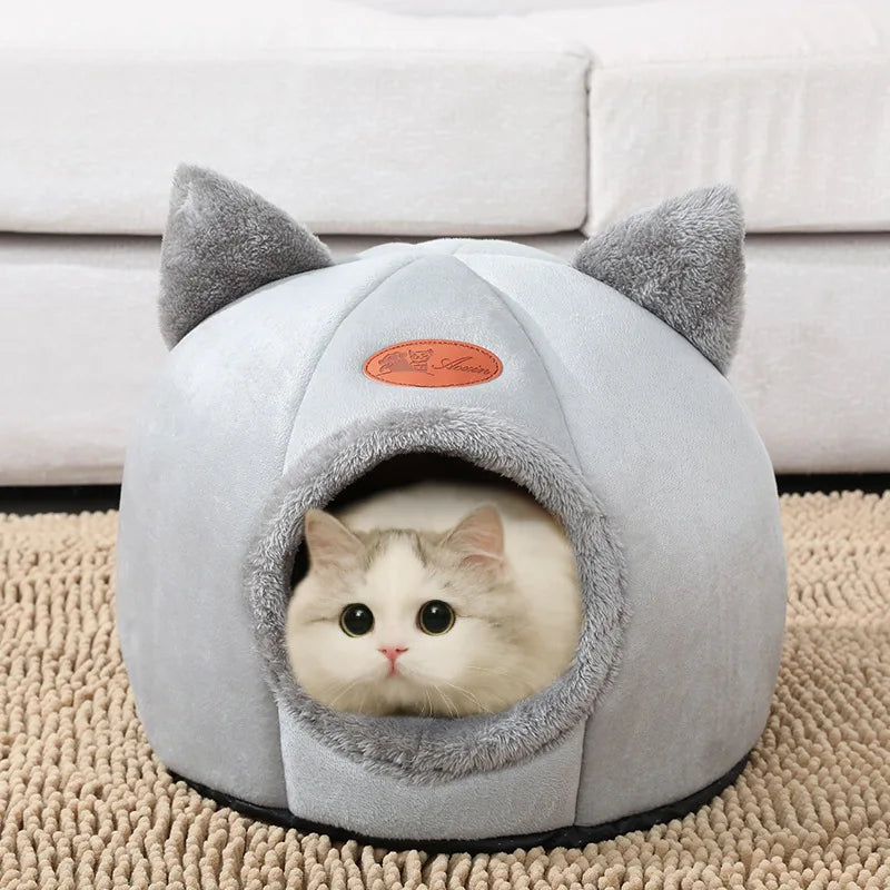 Cozy Deep Sleep Cat Cave Bed – Warm Winter House with Removable Cushion for Cats and Small Dogs