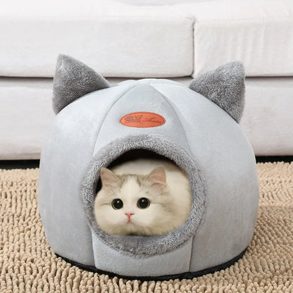 Cozy Deep Sleep Cat Cave Bed – Warm Winter House with Removable Cushion for Cats and Small Dogs