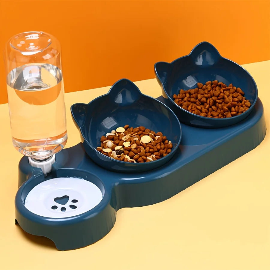 3-in-1 Elevated Pet Bowl with Automatic Water Dispenser – Ergonomic Design for Cats and Small Dogs