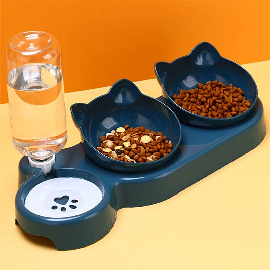 3-in-1 Elevated Pet Bowl with Automatic Water Dispenser – Ergonomic Design for Cats and Small Dogs