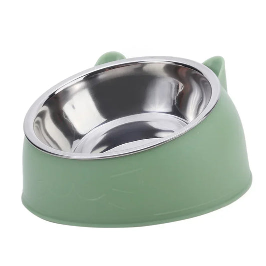 Elevated Tilted Cat Bowl – Stainless Steel Feeding Dish for Cats and Small Dogs