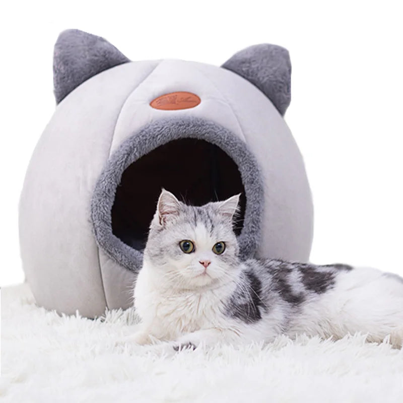 Cozy Deep Sleep Cat Cave Bed – Warm Winter House with Removable Cushion for Cats and Small Dogs