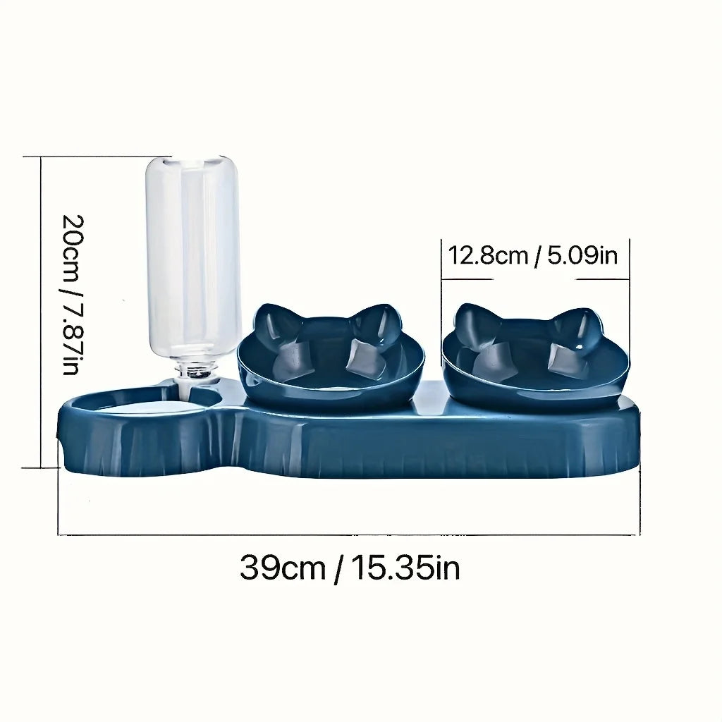 3-in-1 Elevated Pet Bowl with Automatic Water Dispenser – Ergonomic Design for Cats and Small Dogs