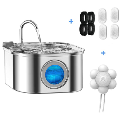 3.2L Automatic Pet Water Fountain - Stainless Steel Smart Dispenser with Visual Window for Cats and Dogs