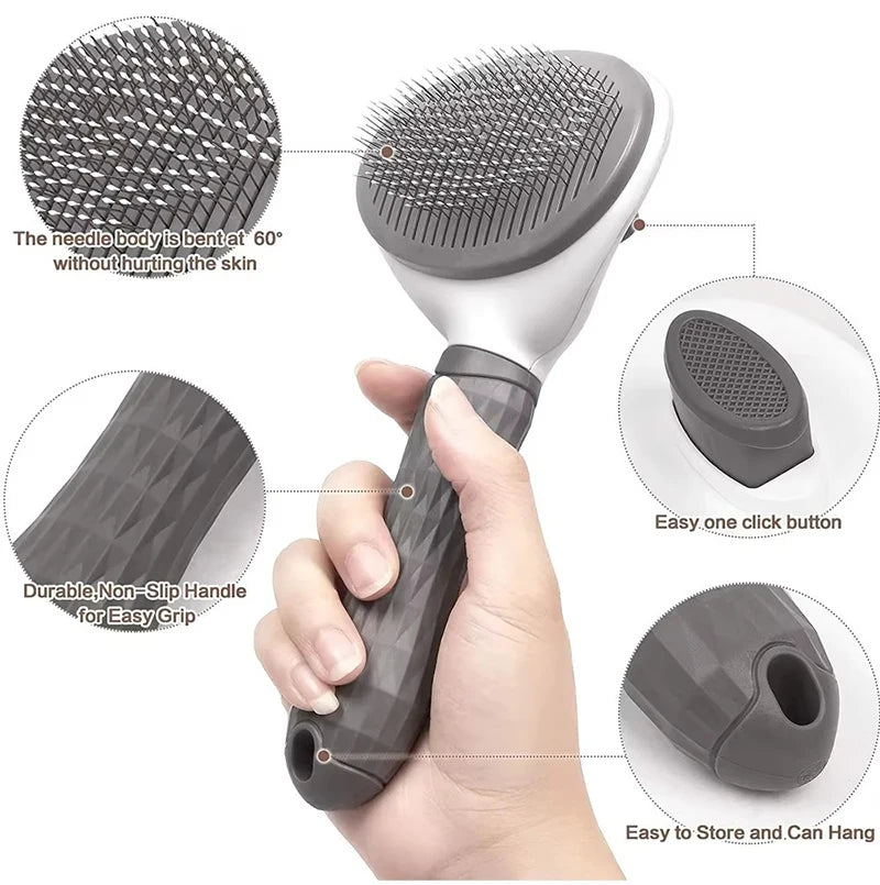 Self-Cleaning Pet Grooming Brush – Stainless Steel Hair Remover for Dogs & Cats with Long or Short Hair