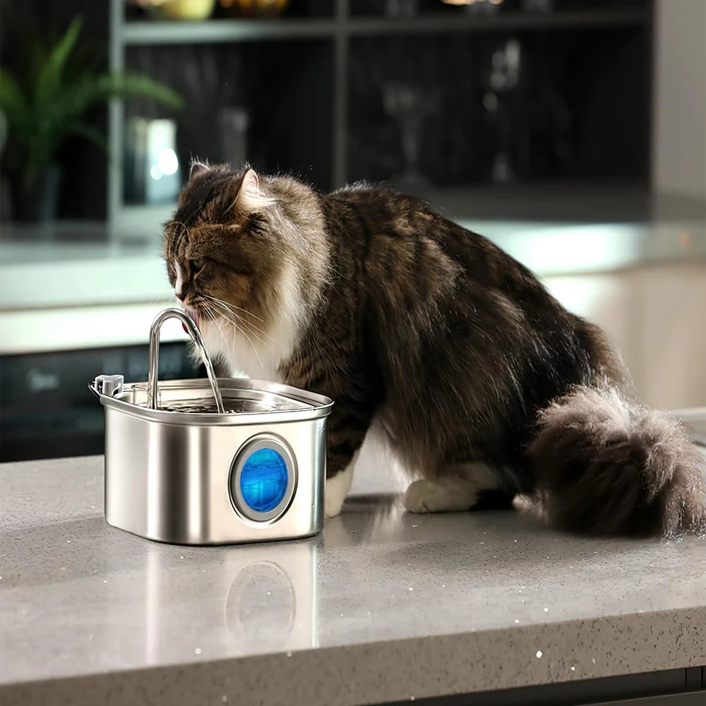 3.2L Automatic Pet Water Fountain - Stainless Steel Smart Dispenser with Visual Window for Cats and Dogs