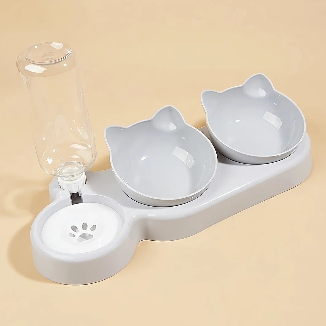 3-in-1 Elevated Pet Bowl with Automatic Water Dispenser – Ergonomic Design for Cats and Small Dogs