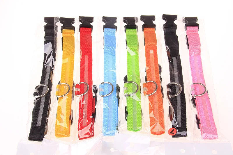 LED Night Safety Dog Collar & Leash – Glow-in-the-Dark Nylon for Visibility and Style