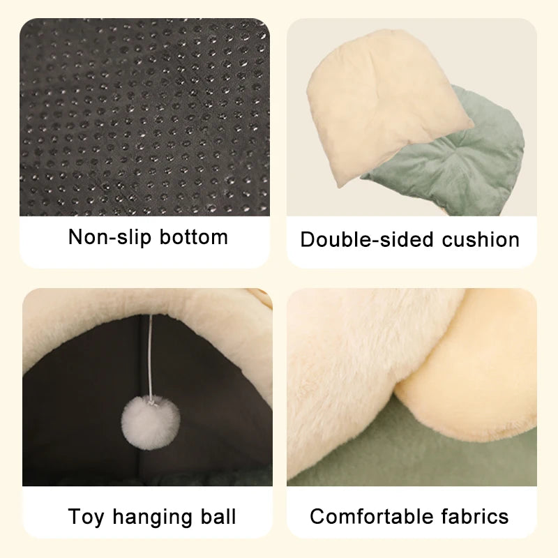 Cozy Cat Cave Bed – Foldable & Washable with Removable Cushion