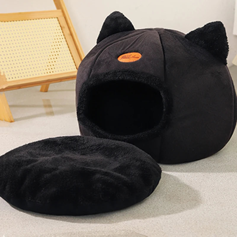 Cozy Deep Sleep Cat Cave Bed – Warm Winter House with Removable Cushion for Cats and Small Dogs
