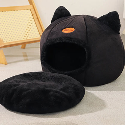 Cozy Deep Sleep Cat Cave Bed – Warm Winter House with Removable Cushion for Cats and Small Dogs