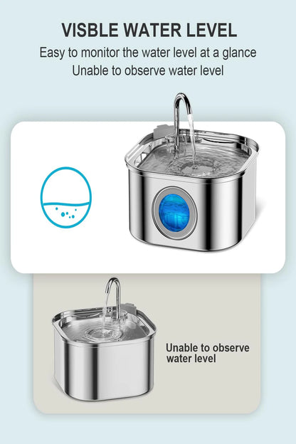 3.2L Automatic Pet Water Fountain - Stainless Steel Smart Dispenser with Visual Window for Cats and Dogs
