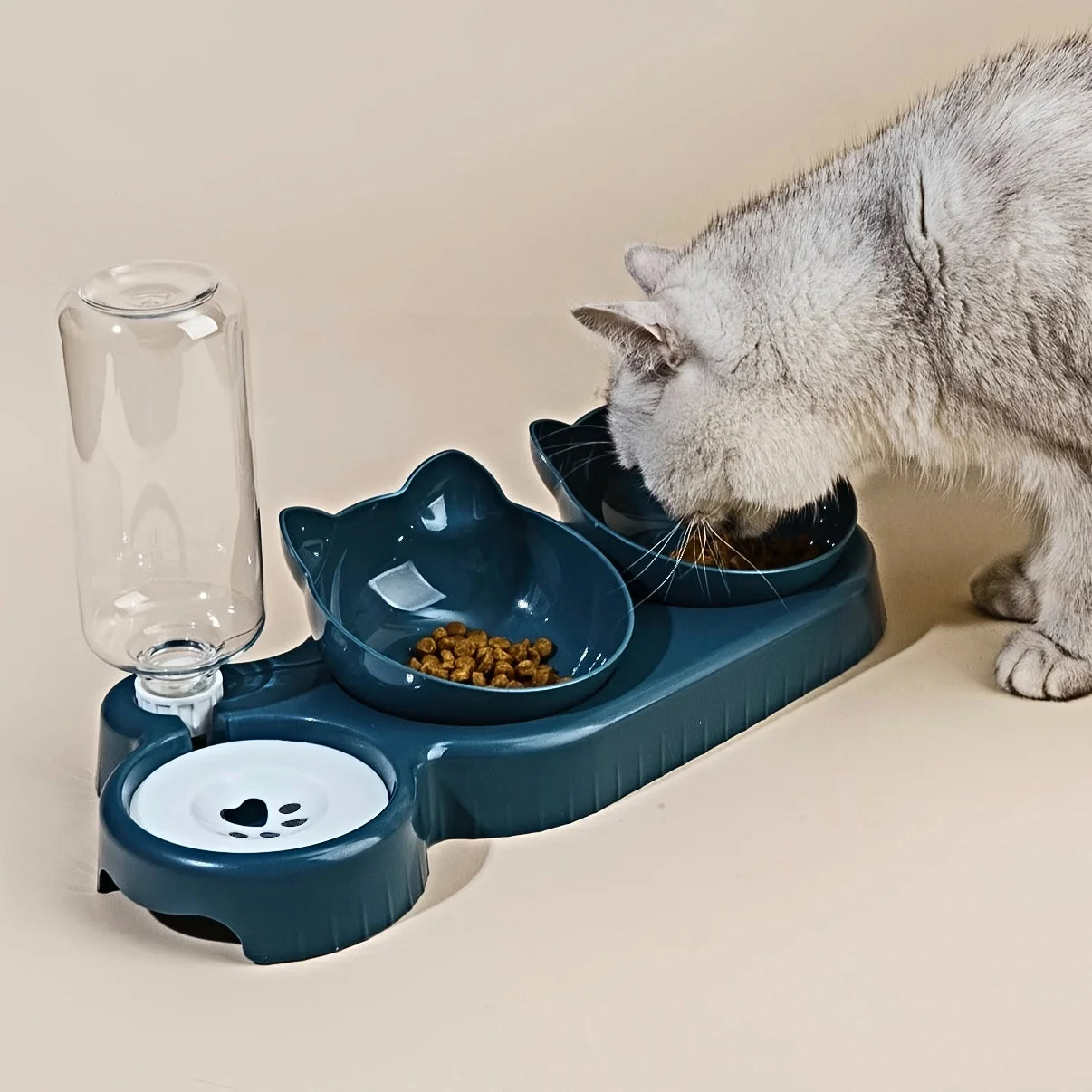 3-in-1 Elevated Pet Bowl with Automatic Water Dispenser – Ergonomic Design for Cats and Small Dogs