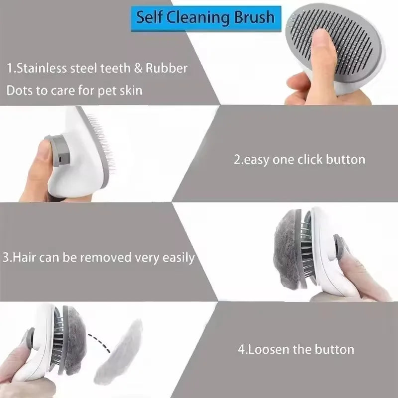 Self-Cleaning Pet Grooming Brush – Stainless Steel Hair Remover for Dogs & Cats with Long or Short Hair