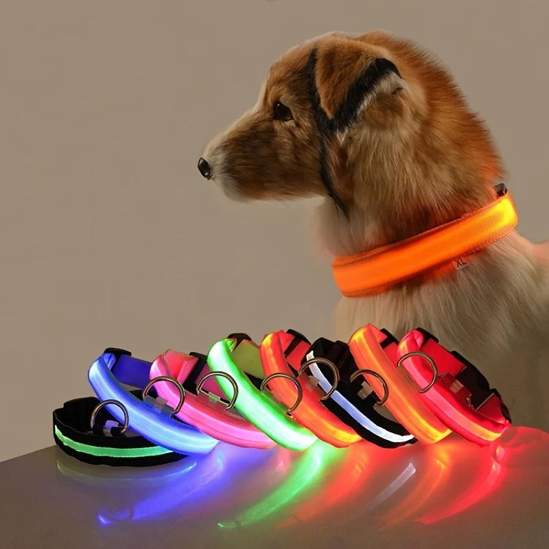 LED Night Safety Dog Collar & Leash – Glow-in-the-Dark Nylon for Visibility and Style