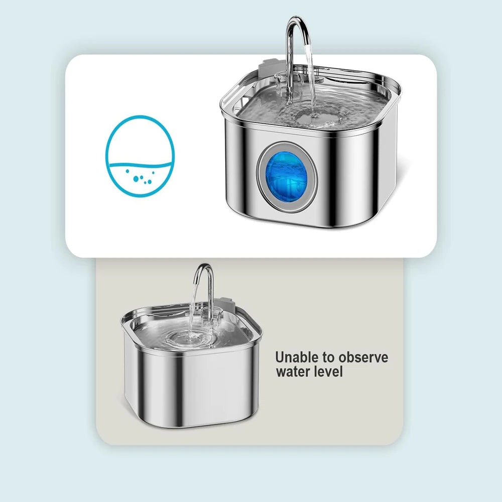 3.2L Automatic Pet Water Fountain - Stainless Steel Smart Dispenser with Visual Window for Cats and Dogs