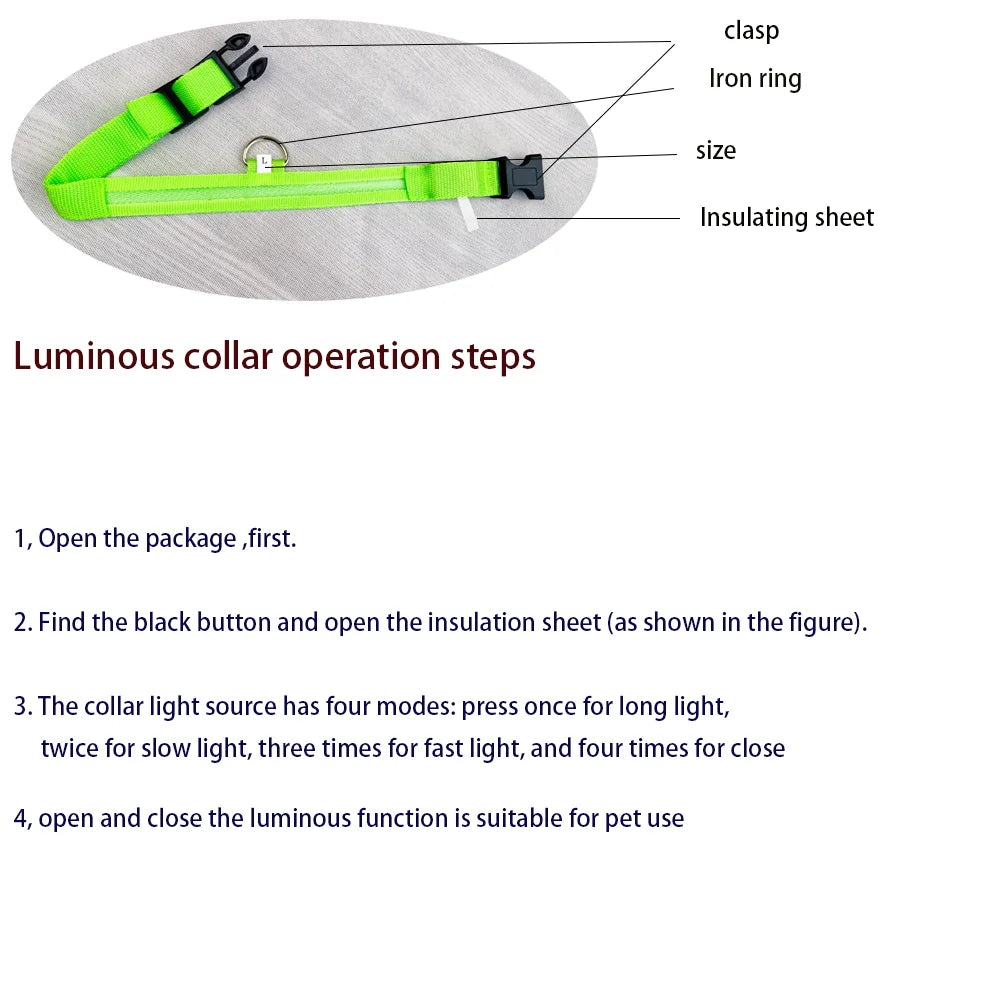 LED Night Safety Dog Collar & Leash – Glow-in-the-Dark Nylon for Visibility and Style