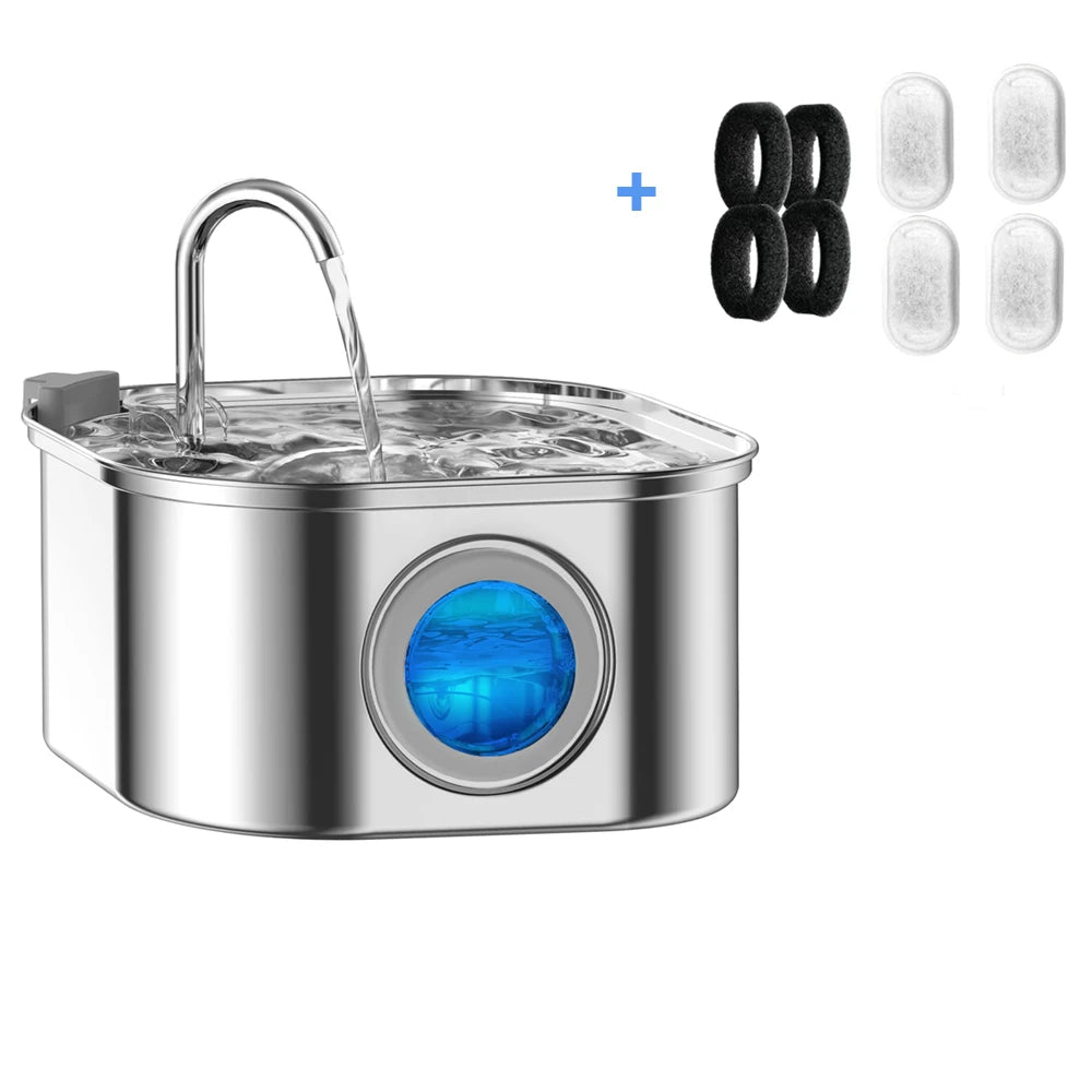 3.2L Automatic Pet Water Fountain - Stainless Steel Smart Dispenser with Visual Window for Cats and Dogs