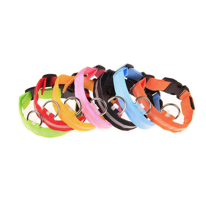 LED Night Safety Dog Collar & Leash – Glow-in-the-Dark Nylon for Visibility and Style